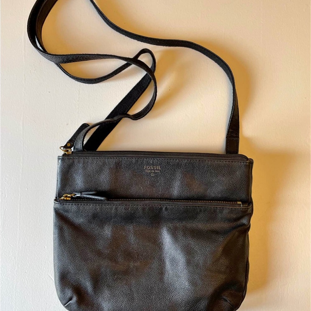 Fossil Black Leather Messenger Bag